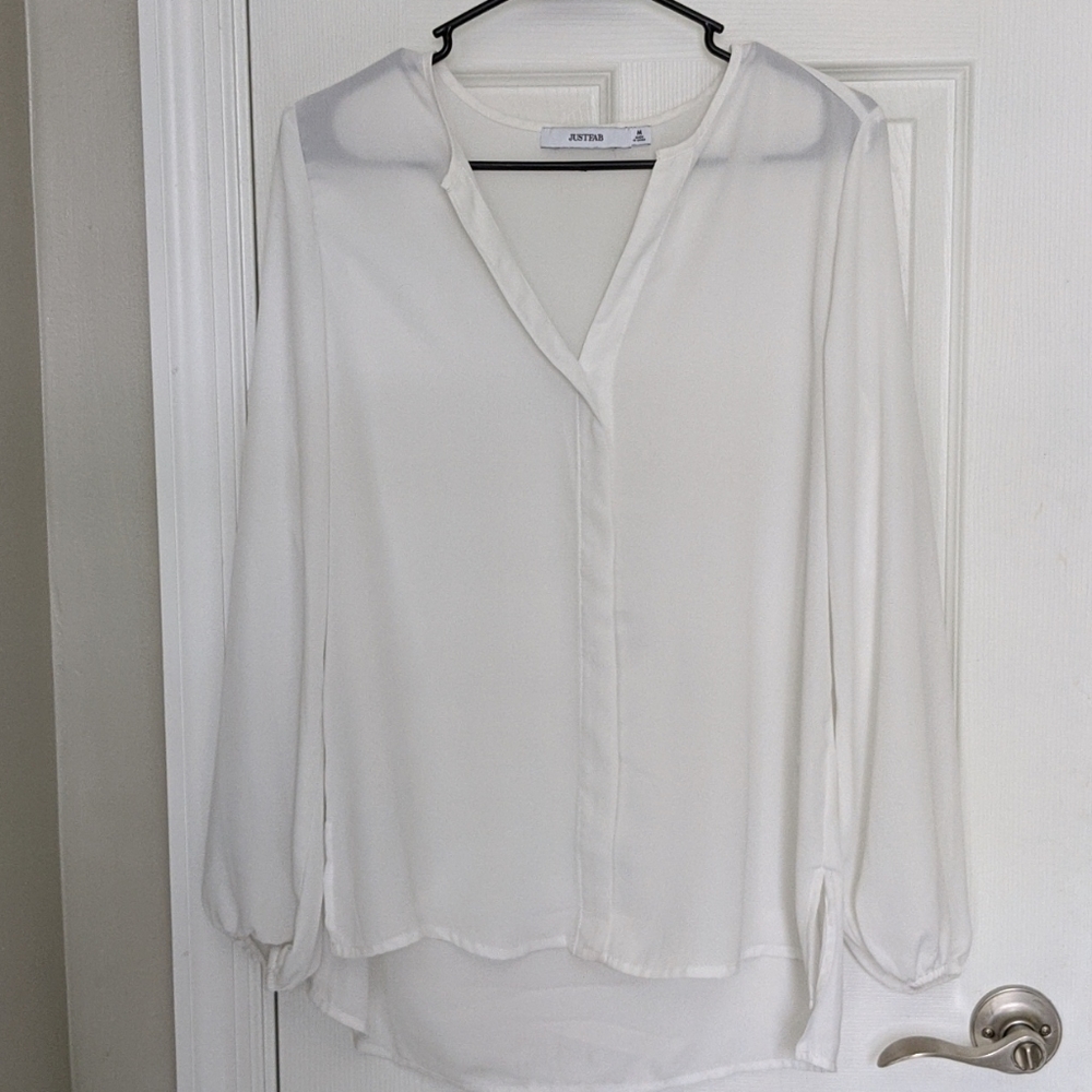 JustFab White Chiffon Blouse